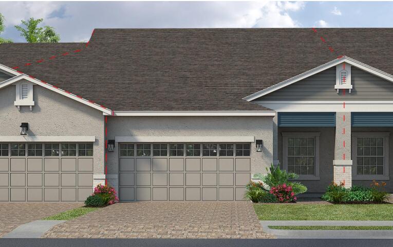 7794 Cache Creek Ln, Melbourne, FL 32940 - view of front facade featuring stucco siding, a shingled roof, a garage, and decorative driveway