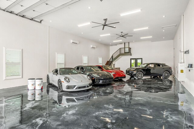 garage with ceiling fan