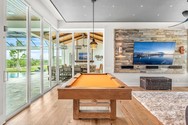 playroom with light wood-type flooring and billiards