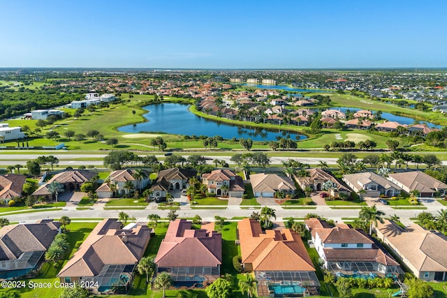 bird's eye view featuring a water view