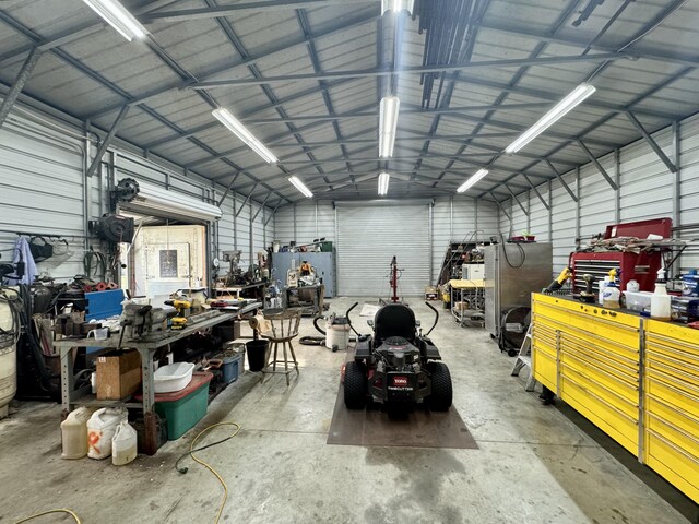 garage featuring a workshop area