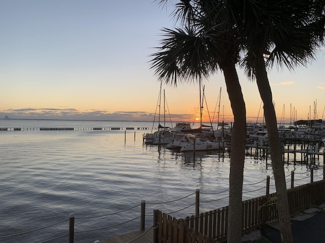 dock area featuring a water view