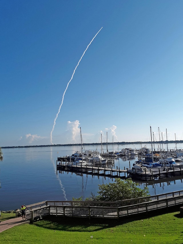 view of dock featuring a water view