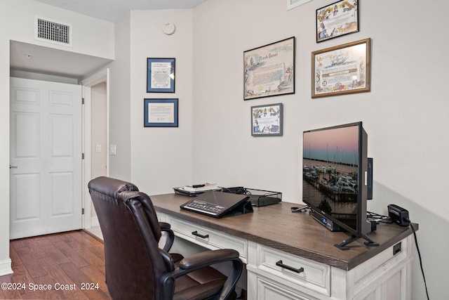 home office featuring dark hardwood / wood-style floors