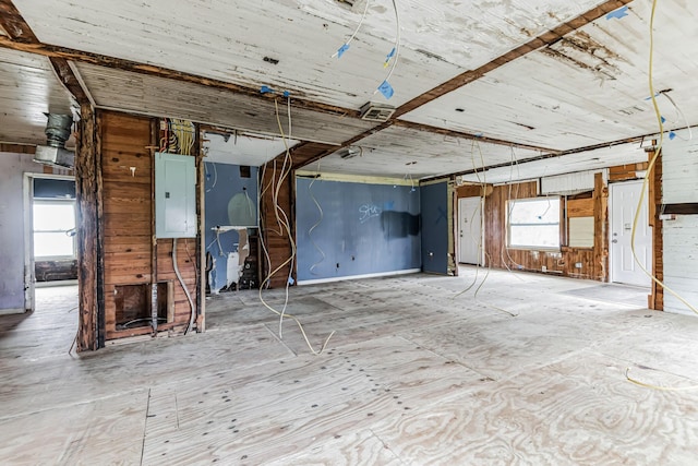 interior space featuring wooden walls and electric panel