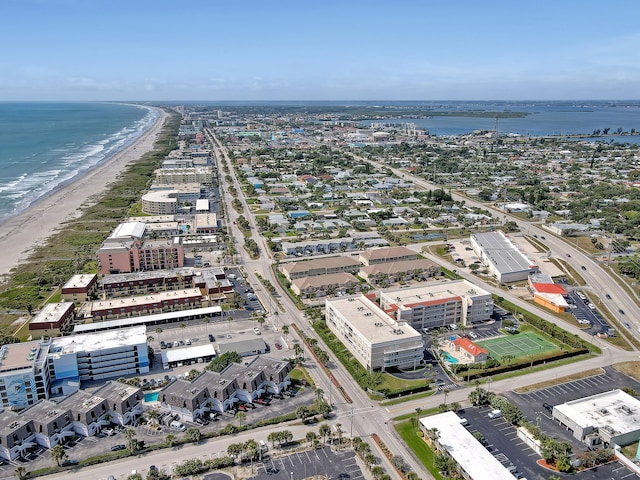 aerial view with a view of the beach and a water view