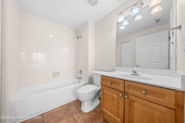 bathroom featuring bathtub / shower combination, visible vents, vanity, and toilet