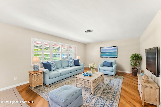 living room featuring light hardwood / wood-style flooring