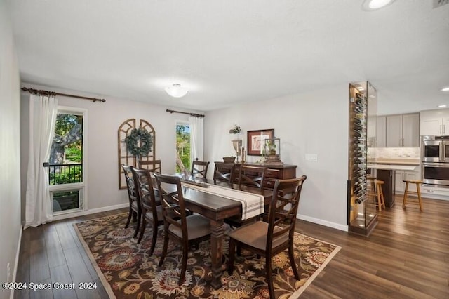 dining space featuring plenty of natural light and dark hardwood / wood-style floors