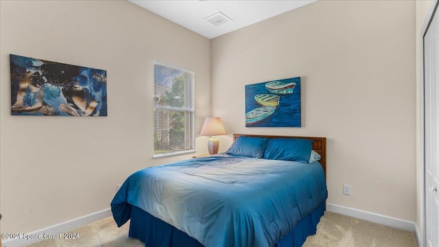 carpeted bedroom with a closet