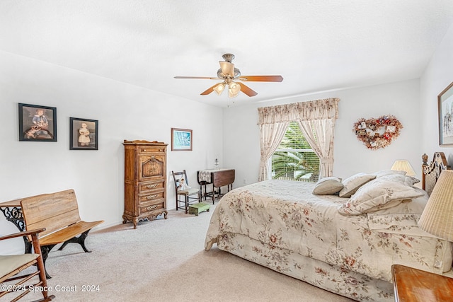 bedroom featuring carpet flooring and ceiling fan