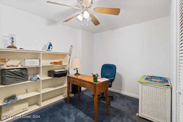 office area featuring carpet floors and ceiling fan