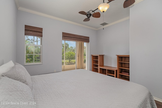 bedroom featuring crown molding and ceiling fan