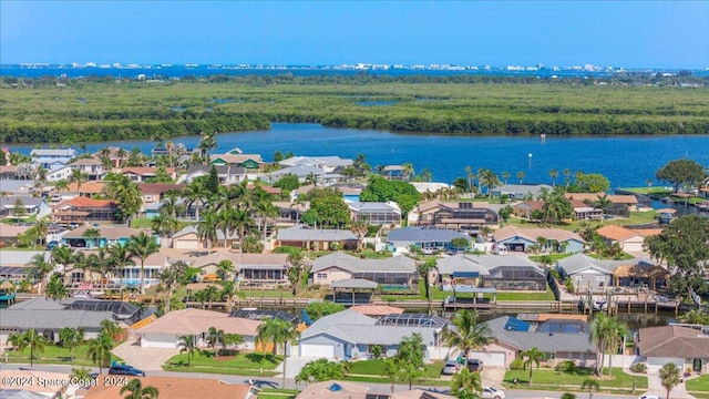 aerial view featuring a water view