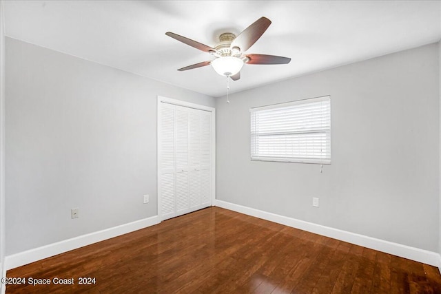 interior space with ceiling fan and hardwood / wood-style flooring