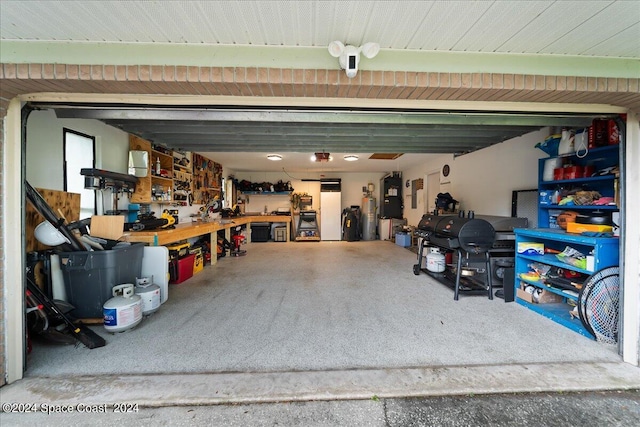 garage with a workshop area