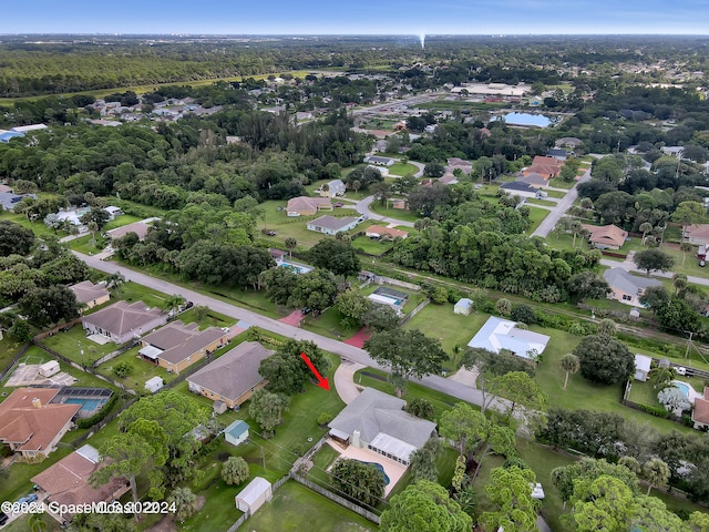 aerial view with a water view and a residential view