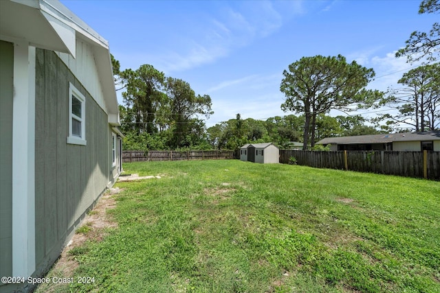 view of yard with a storage shed