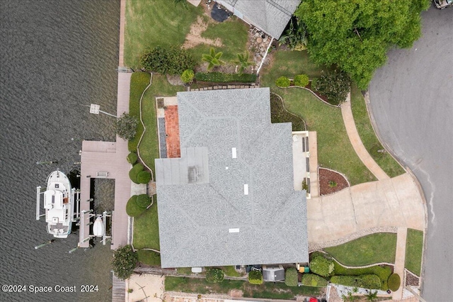 aerial view with a water view