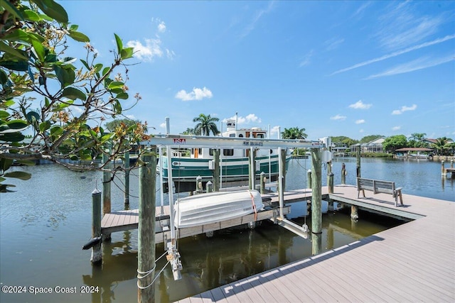 view of dock featuring a water view