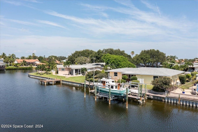 view of dock with a water view