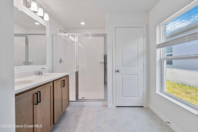 3480 Aramore Rd SE, Palm Bay, FL 32909 - full bathroom with a wealth of natural light, tile patterned floors, a stall shower, and a sink