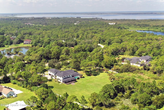 bird's eye view featuring a water view