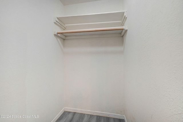 walk in closet with wood-type flooring