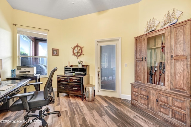 office area with hardwood / wood-style flooring