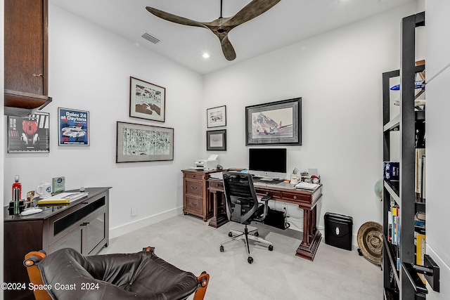 home office with ceiling fan