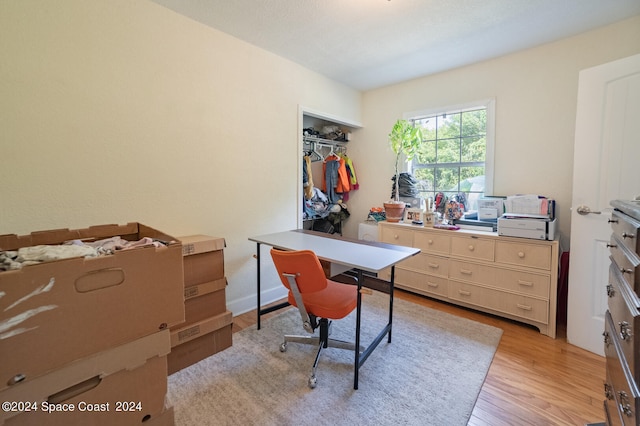 home office featuring light hardwood / wood-style floors