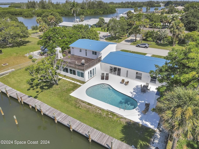 aerial view with a water view