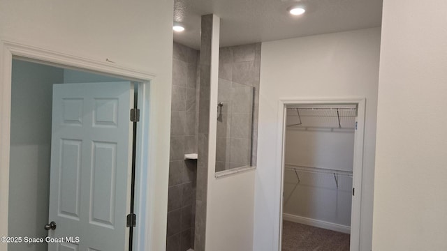 4376 Kelsey Ln, Sebastian, FL 32976 - bathroom with tiled shower, a spacious closet, and recessed lighting