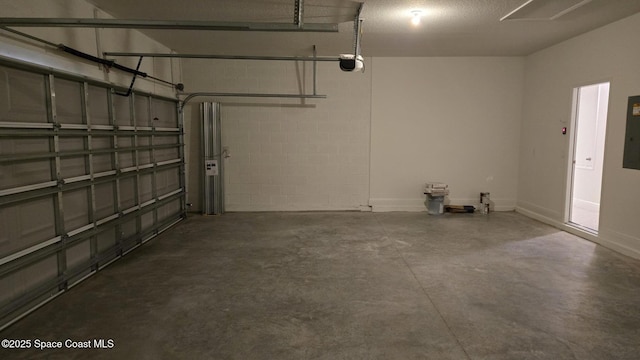 4376 Kelsey Ln, Sebastian, FL 32976 - garage with a garage door opener, electric panel, and concrete block wall