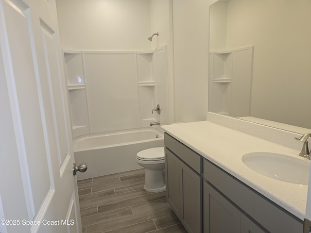 full bathroom with vanity, toilet, and shower / bathtub combination