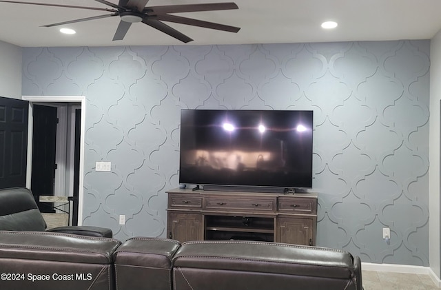 living room with ceiling fan