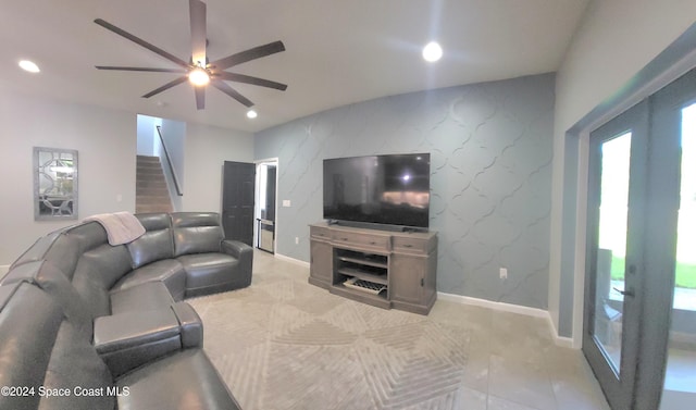 living room with ceiling fan