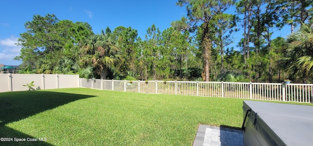 view of yard featuring a hot tub