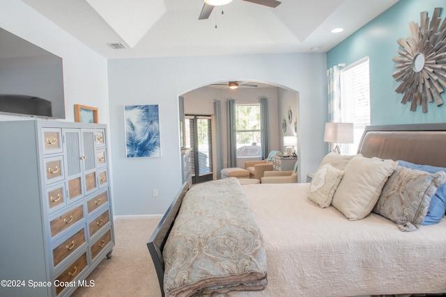 680 Easton Forest Cir SE, Palm Bay, FL 32909 - carpeted bedroom featuring arched walkways, ceiling fan, baseboards, and recessed lighting
