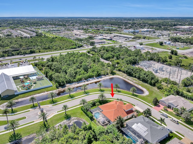 bird's eye view featuring a water view