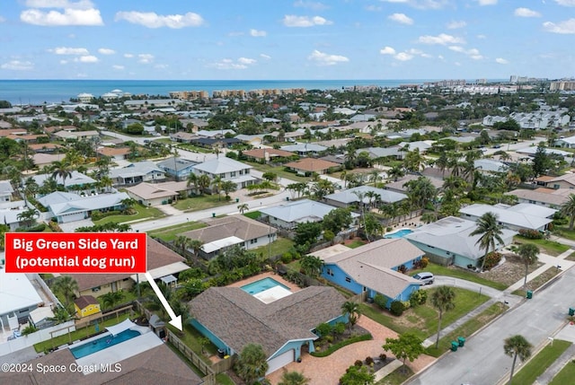 aerial view with a water view