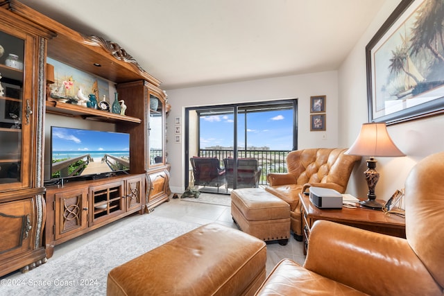 living room with light tile patterned floors