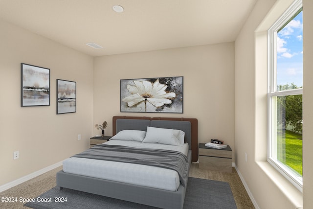 carpeted bedroom featuring multiple windows