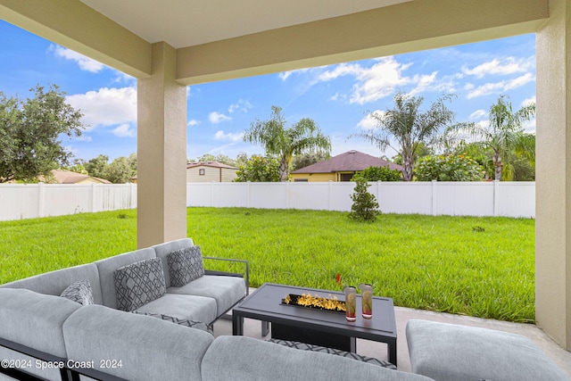 view of patio / terrace with a fenced backyard and outdoor lounge area