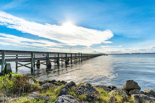 view of dock featuring a water view