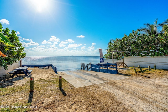 view of dock with a water view