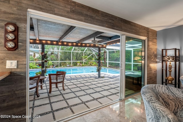 view of pool with ceiling fan