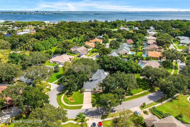 bird's eye view featuring a water view