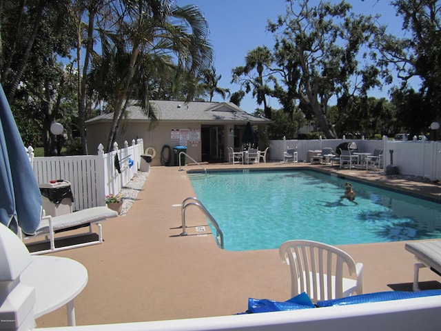 view of swimming pool with a patio area