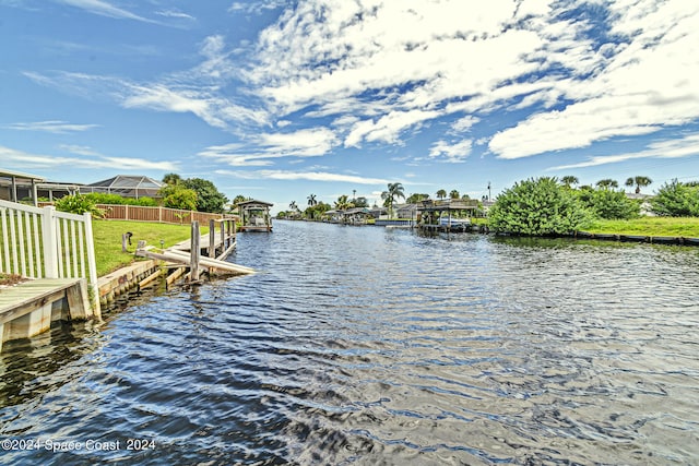 dock area with a water view